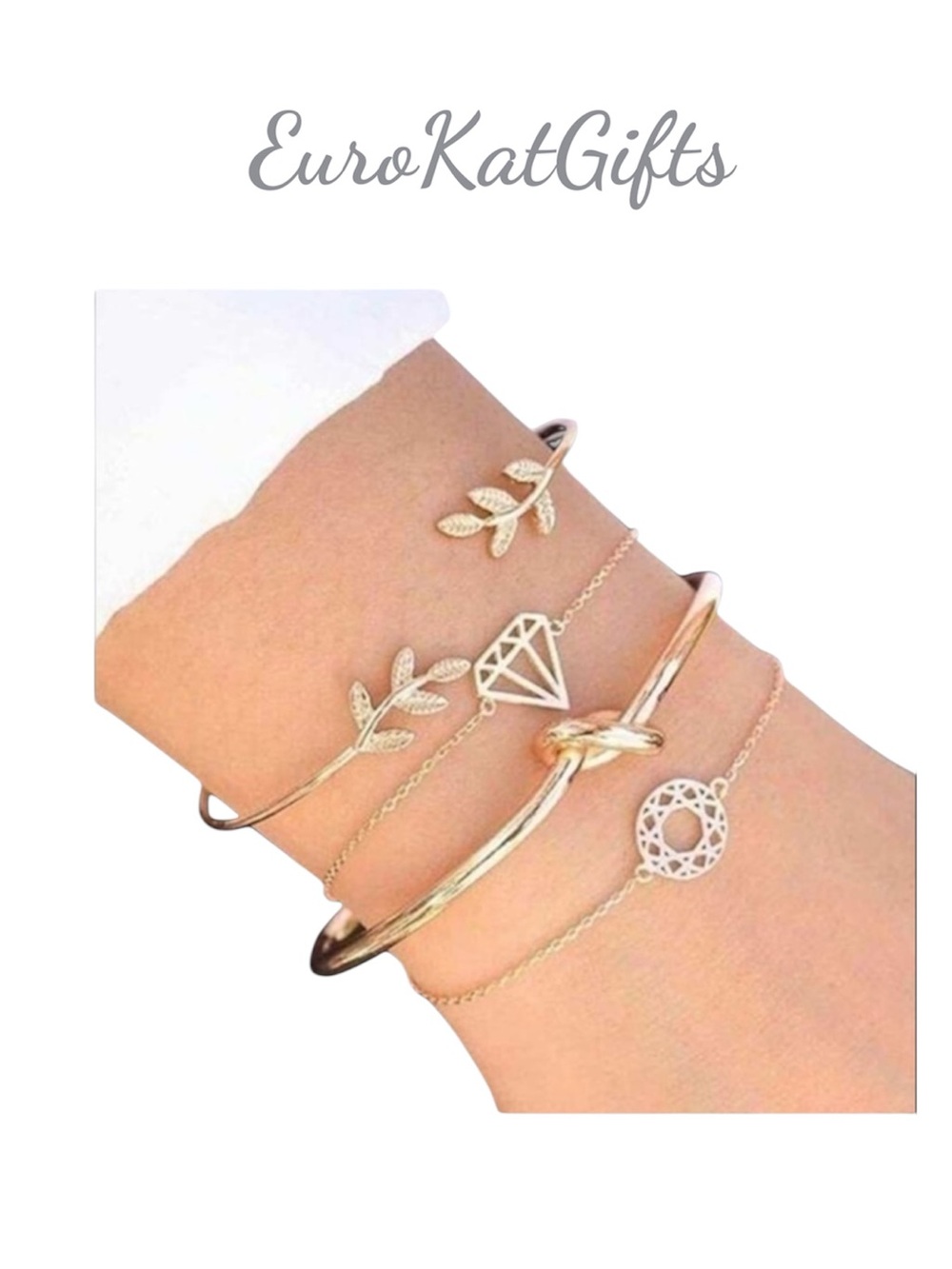 Elegant Gold Bracelet Set adjustable Gold over Stainless NEW